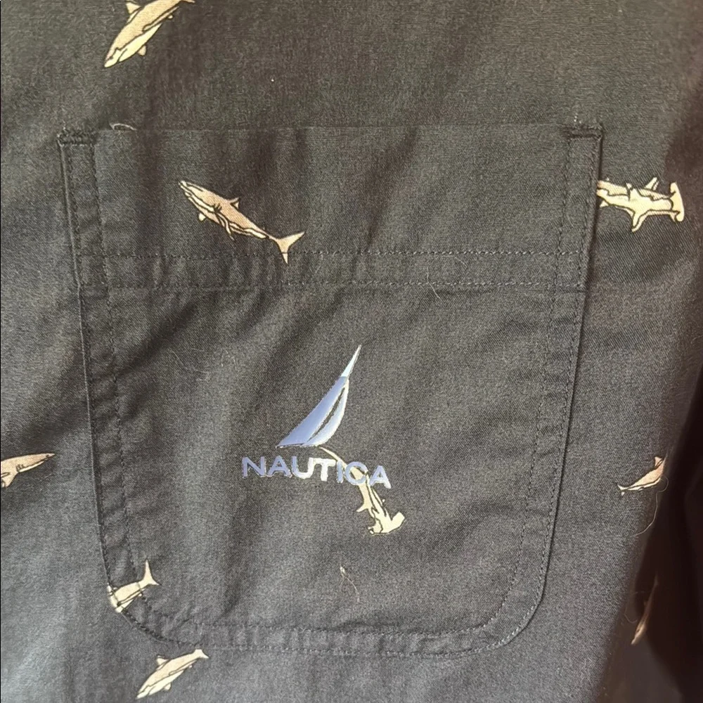 Men's Navy Blue Shark Patterned Nautica Shirt - Discovery Shark Week - Picture 2 of 9
